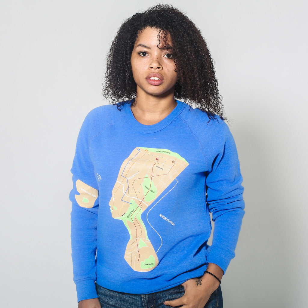 Queens City Map Unisex Crewneck Blue